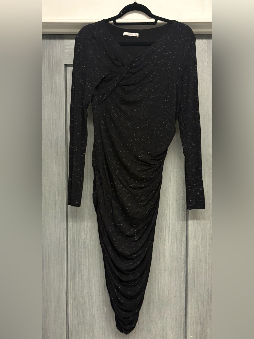 Bailey 44 Black Long-Sleeve Ruched Midi Dress